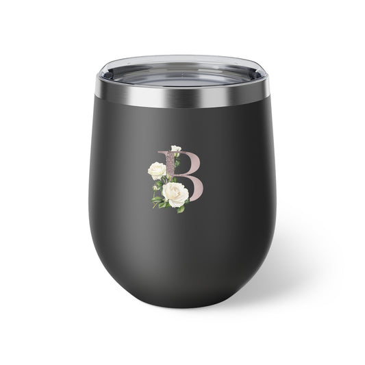 Letter B - Personalized Romantic White Rose Copper Vacuum Insulated Cup, 12 oz – Perfect for Weddings