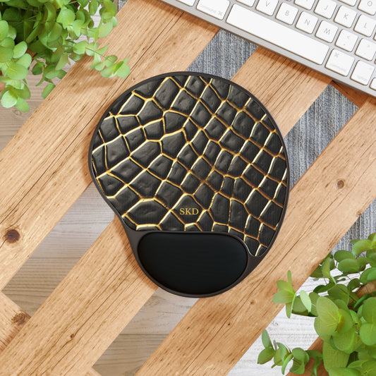 LIMITED EDITION: Obsidian Venom | Stiking Black & Gold Faux Snake Mouse Pad with Wrist Rest | Ergonomic Support for Tech Lovers