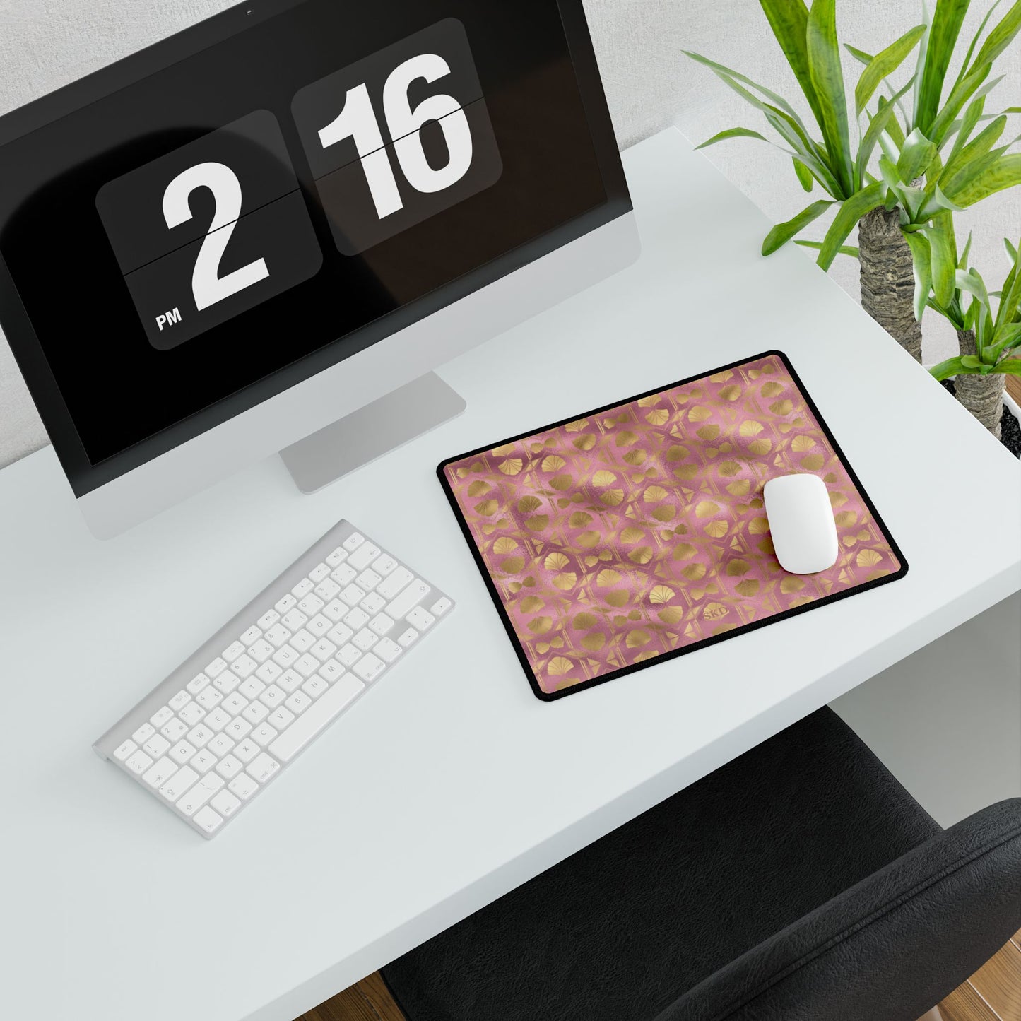 Collector's Vault: Blush Horizon | Soft Pastel Pink & Gold Computer Desk Mat | Non-Slip Rubber Base, Smooth Surface for Creative Spaces