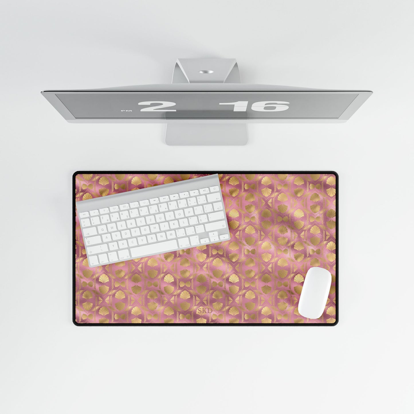 Collector's Vault: Blush Horizon | Soft Pastel Pink & Gold Computer Desk Mat | Non-Slip Rubber Base, Smooth Surface for Creative Spaces