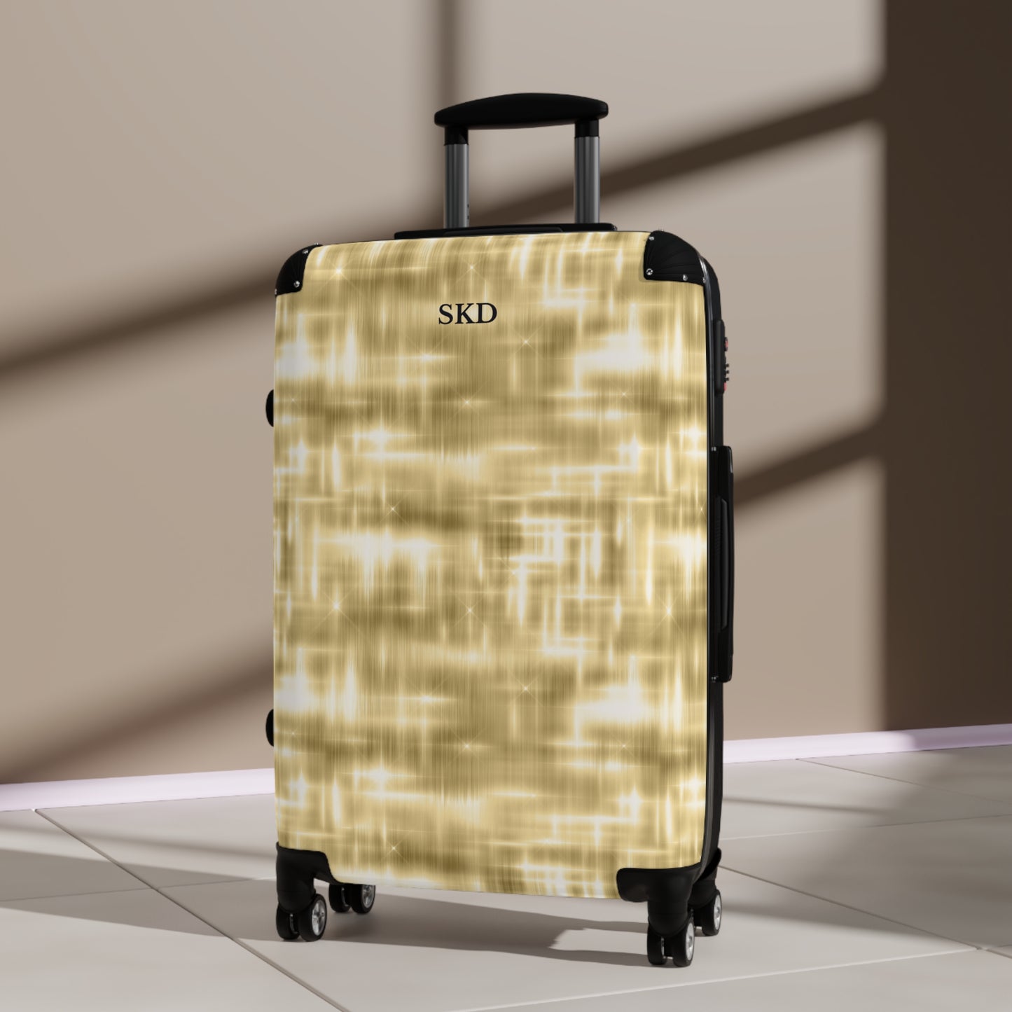 Aurum Gala | Glitter & Gold Suitcase with Built-In Lock and Durable Protection | Radiant Showpiece for Stylish Travel, Lightweight Carry-On, Vacation Essential