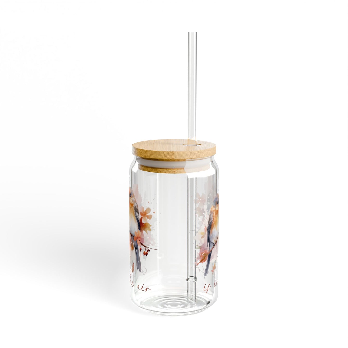 'Fall Is In The Air' | 16oz Custom Sipper Glass with Bamboo Lid & Straw – Perfect for Sweet Treats and Family Parties