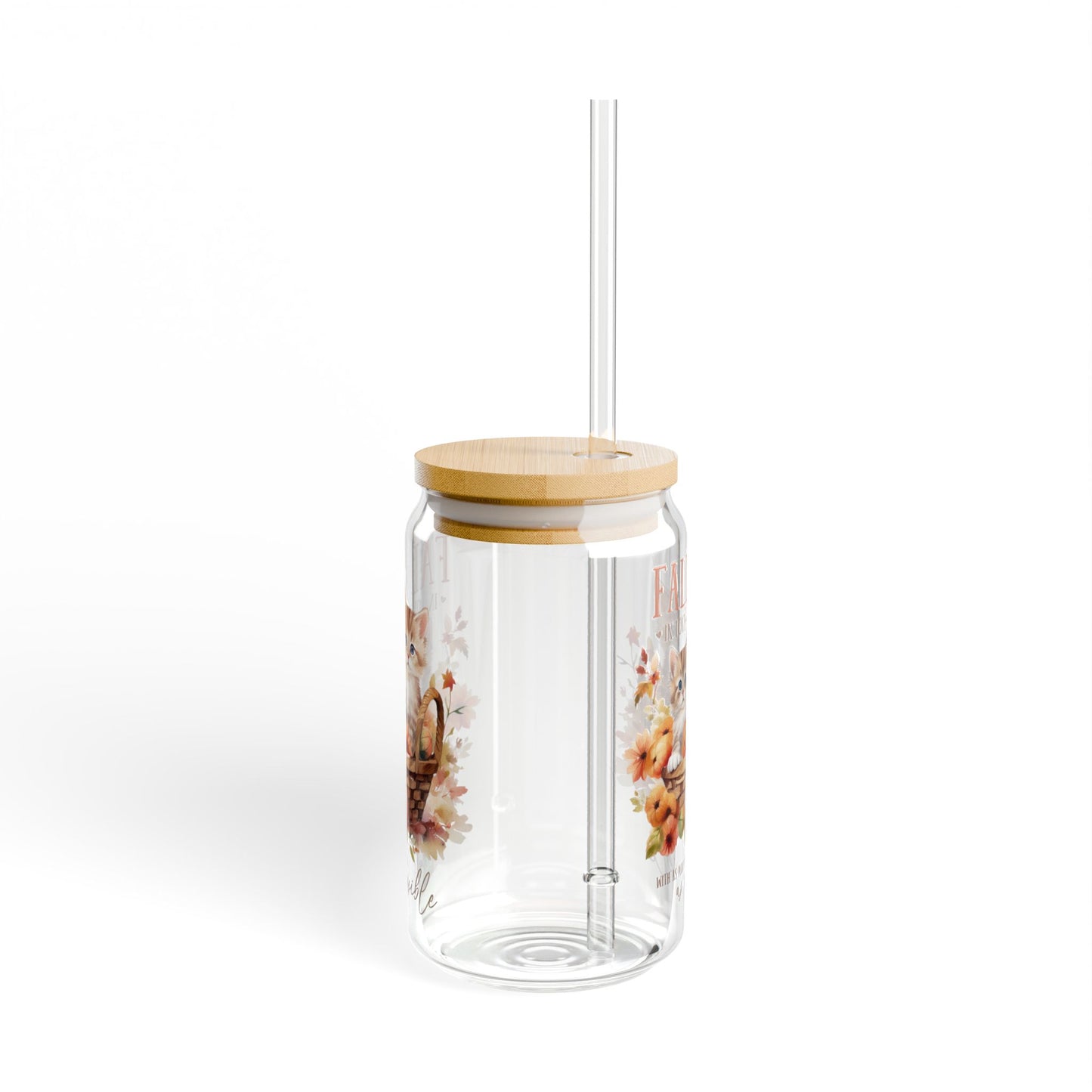 'Fall In Love With As Many Things As Possible' | 16oz Custom Sipper Glass with Bamboo Lid & Straw – Perfect for Sweet Treats and Family Parties