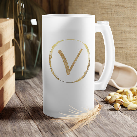 Letter V - Personalized 16oz Frosted Glass Mug – Stylish, Microwave & Dishwasher Safe Drinkware
