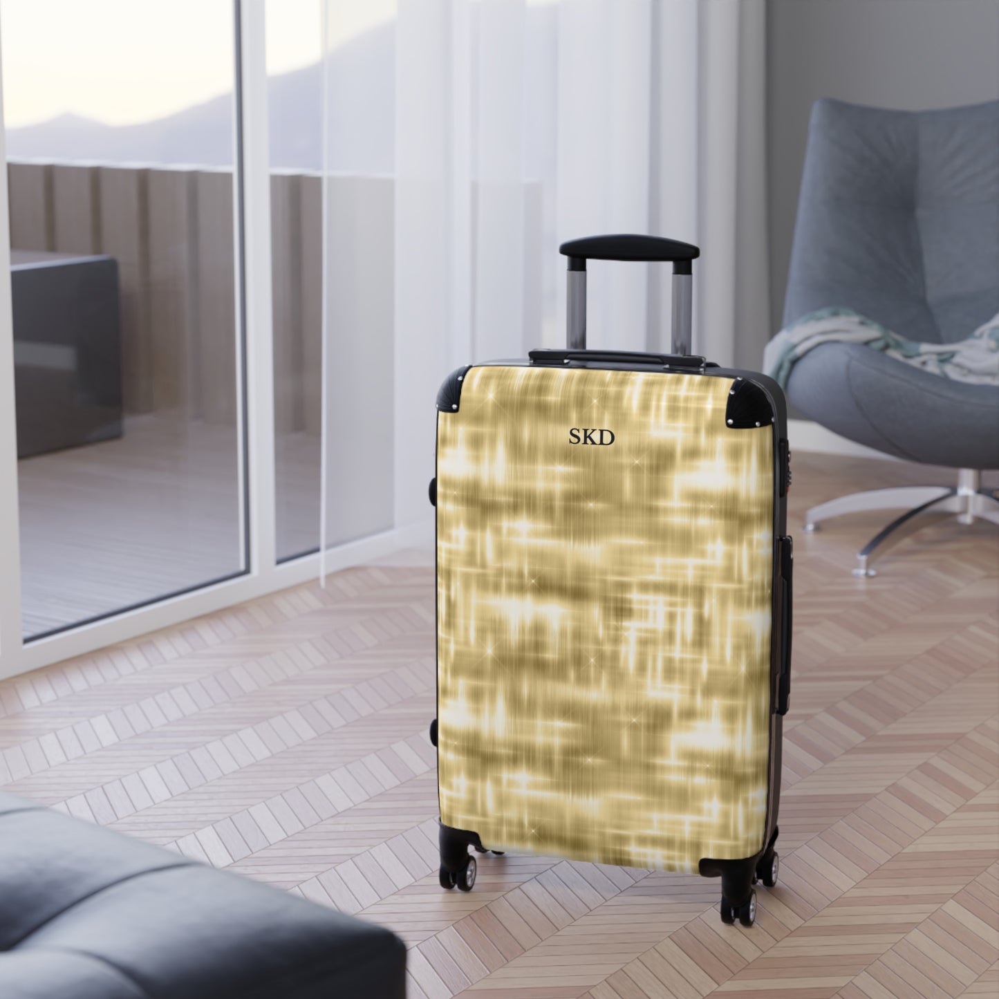 Aurum Gala | Glitter & Gold Suitcase with Built-In Lock and Durable Protection | Radiant Showpiece for Stylish Travel, Lightweight Carry-On, Vacation Essential