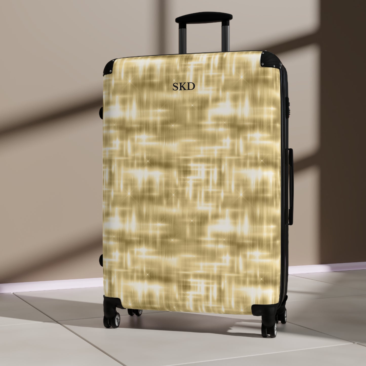 Aurum Gala | Glitter & Gold Suitcase with Built-In Lock and Durable Protection | Radiant Showpiece for Stylish Travel, Lightweight Carry-On, Vacation Essential