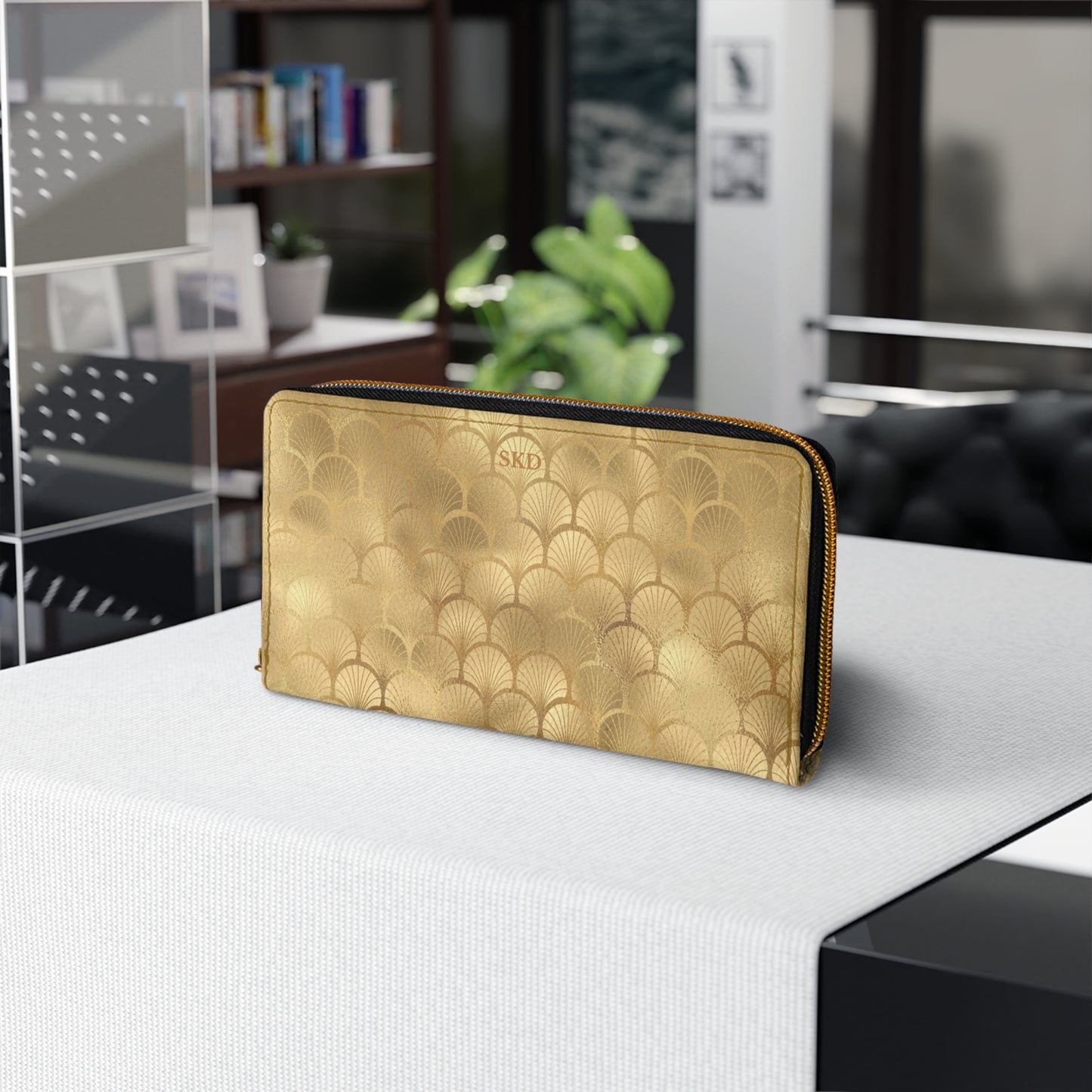 Collector's Vault: Gold Horizon | Metallic Gold Smooth Zipper Wallet | Sunlit Glamour for Every Celebration