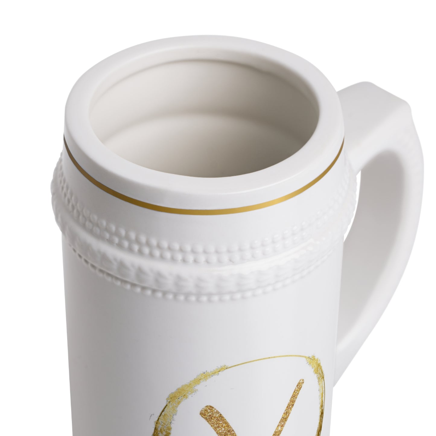 Letter V - Personalized Beer Stein Mug – Custom Initial Ceramic Stein with Gold Accents | Perfect Gift for Beer Lovers