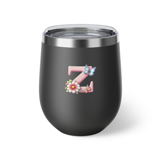 Letter Z - Personalized Whimsical Butterfly Copper Vacuum Insulated Cup, 12 oz – Perfect for Weddings