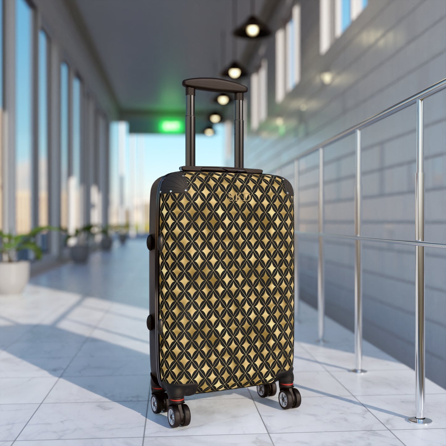 Prestige Legacy | Black & Gold Diamond Pattern Suitcase with Built-In Lock and Durable Protection | Luxurious and Enduring Travel, Lightweight Carry-On, Vacation Essential