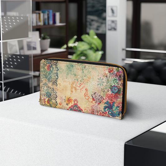 LIMITED EDITION: Timeless Tapestry | Antique Cream Floral Embroidered Zipper Wallet | Delicate Garden Luxury for Year-Round Style