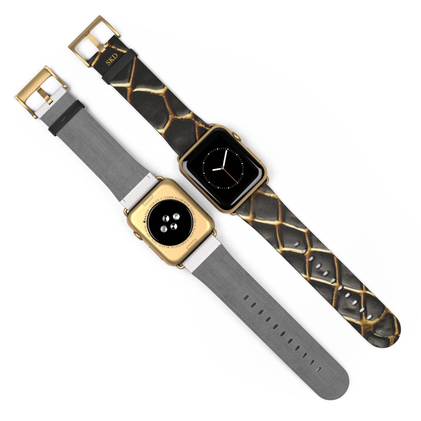 LIMITED EDITION: Obsidian Venom | Striking Black & Gold Faux Snake Leather Apple Watch Strap, RoHS, REACH, and Intertek Certified |  Stainless Steel, All Series Compatible