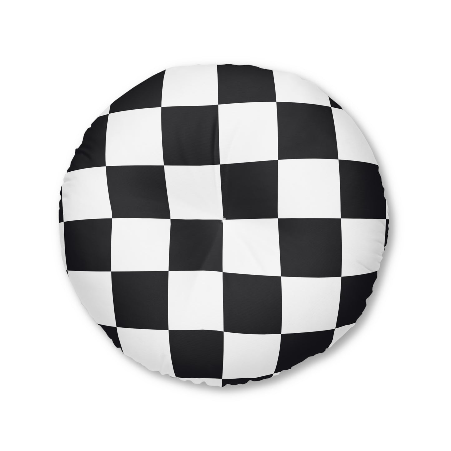 Monochrome Luxe | Black & White Checkered Tufted Round Pillow | Bold Statement in Geometric Elegance