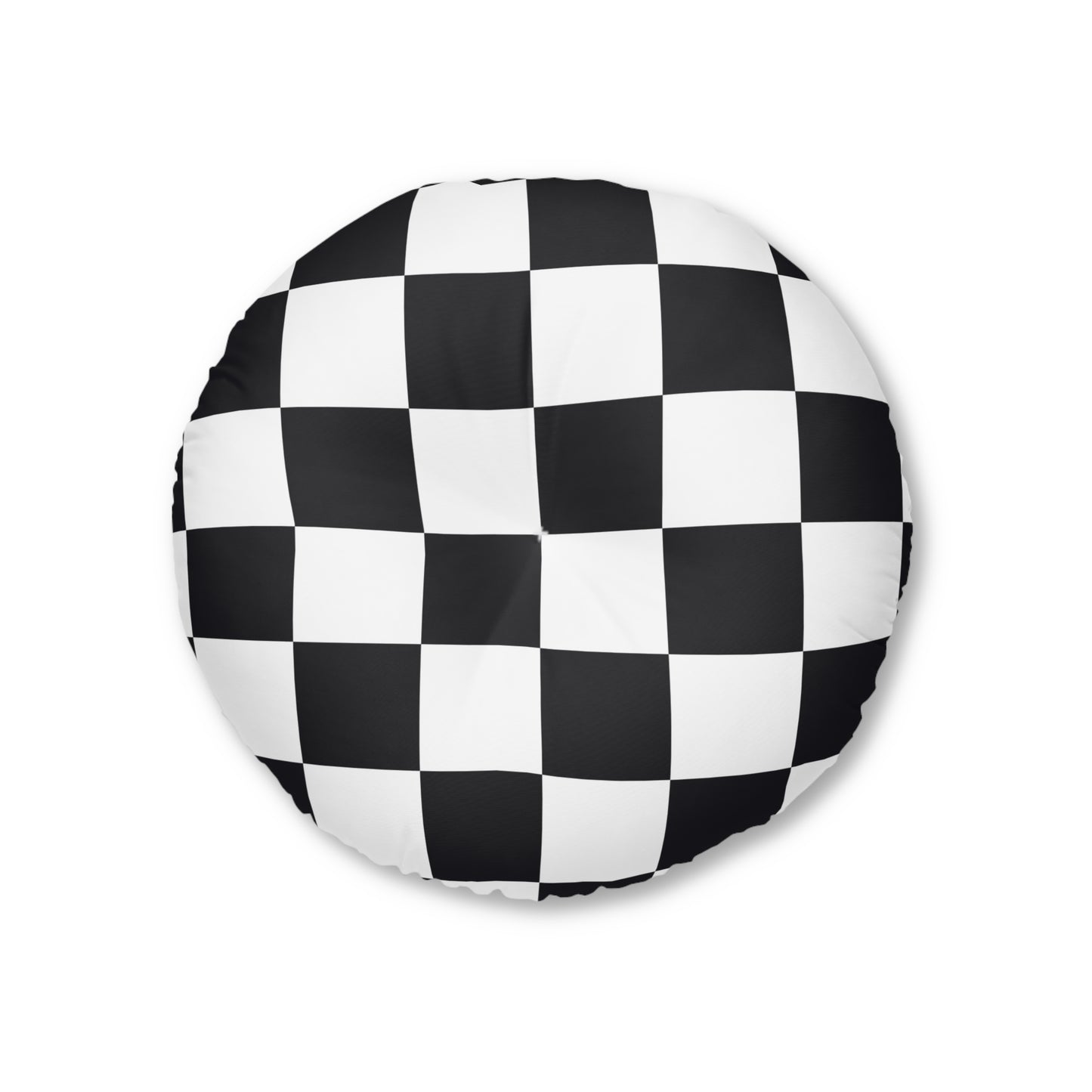 Monochrome Luxe | Black & White Checkered Tufted Round Pillow | Bold Statement in Geometric Elegance