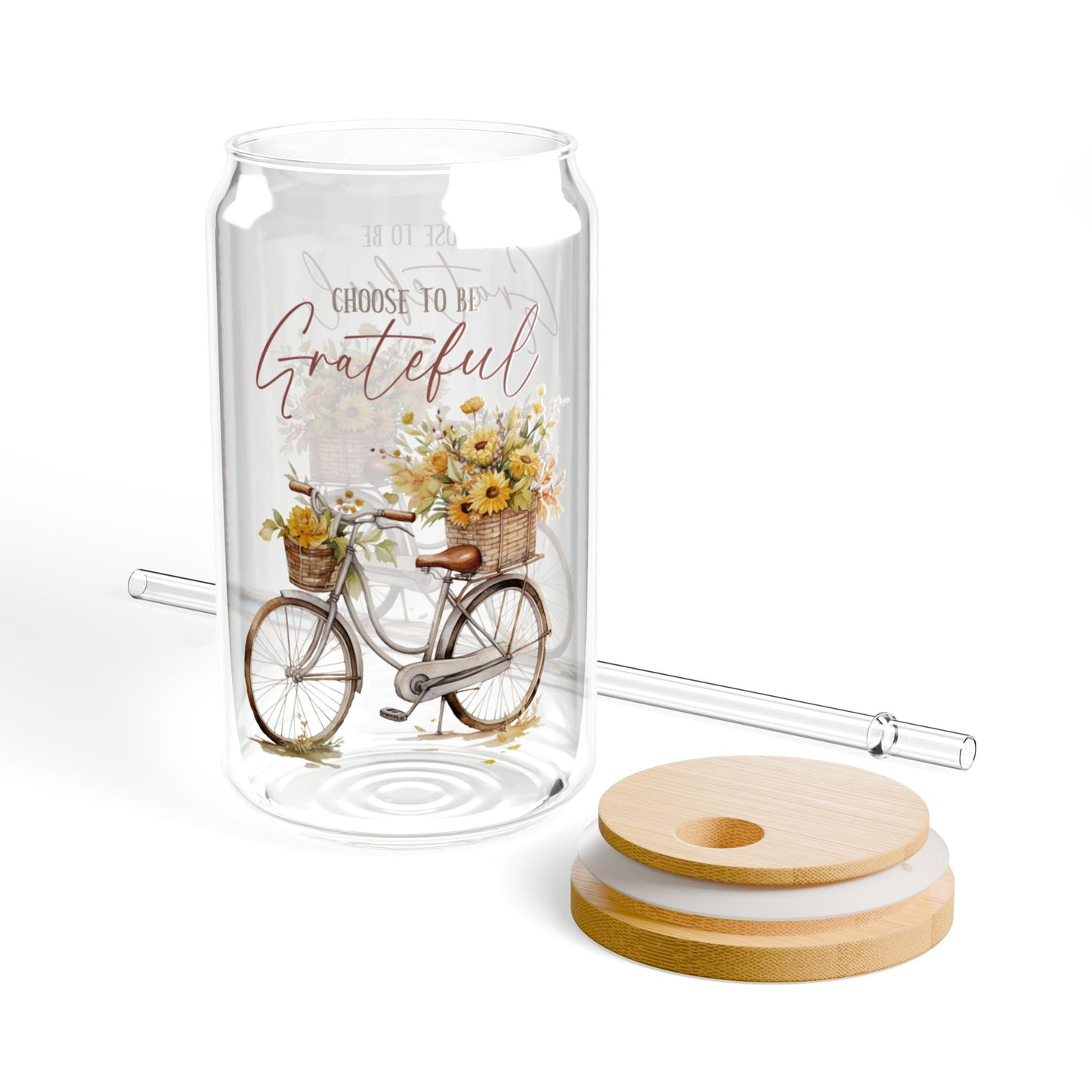 'Choose To Be Grateful' | 16oz Custom Sipper Glass with Bamboo Lid & Straw – Perfect for Sweet Treats and Family Parties