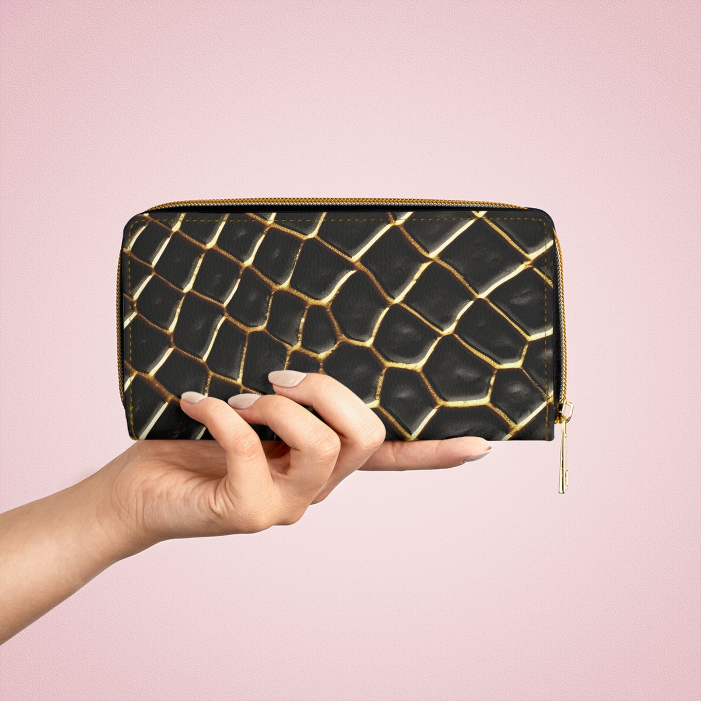 LIMITED EDITION: Obsidian Venom | Glossy Black & Gold Snake Pattern Zipper Wallet | Bold Statement of Luxe Confidence