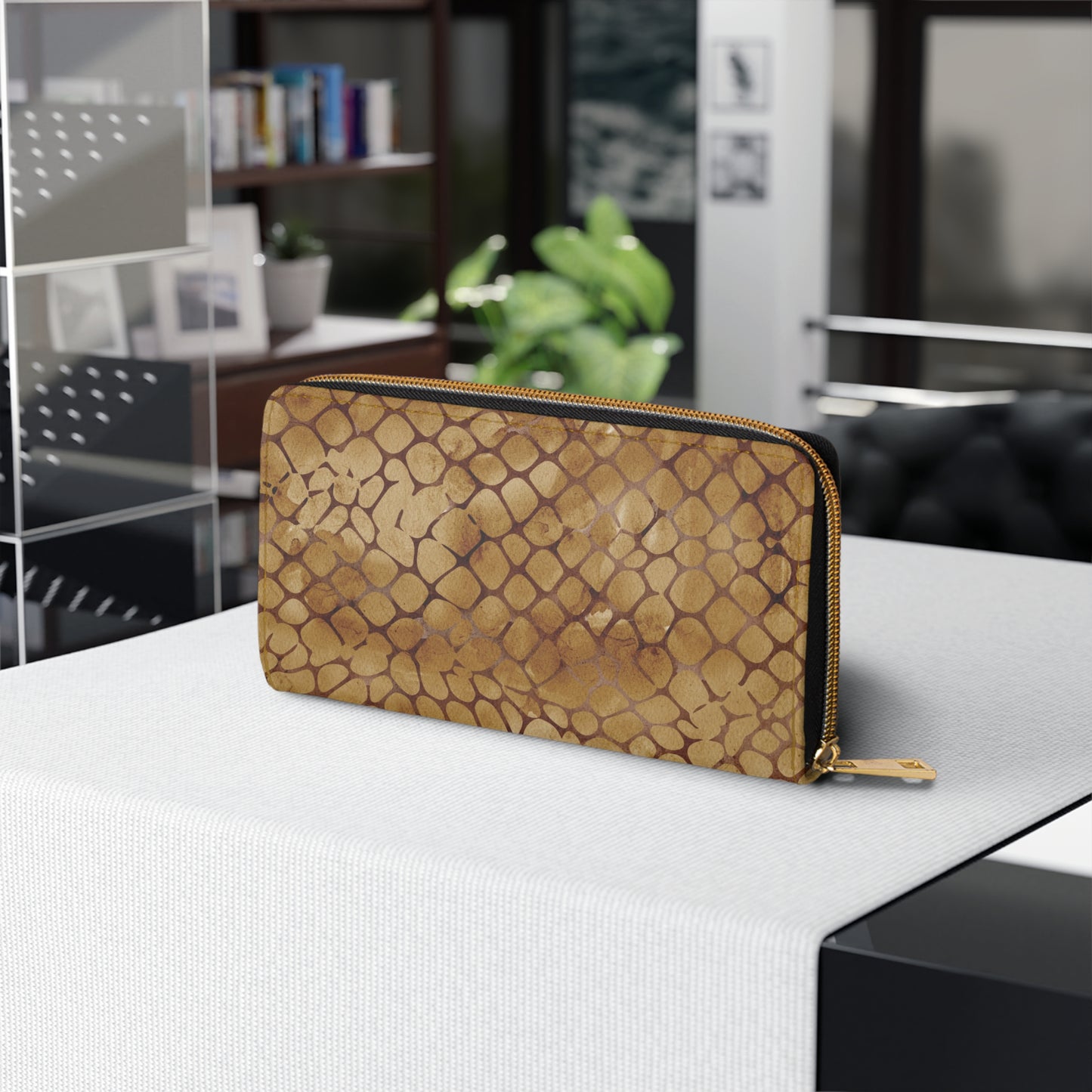 Amber Venom | Amber Brown Faux Snake Zipper Wallet | Warm Exotic Luxury for Bold Style