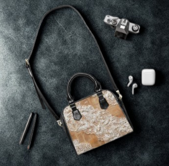Core Collection: Demure Elegance | Soft Lace & Beige Smooth Faux Leather Handbag | Understated Luxury for Graceful Women