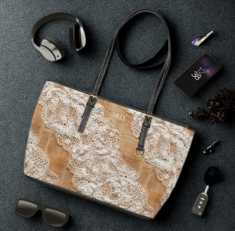 Core Collection: Demure Elegance | Soft Lace & Beige Smooth Faux Leather Shoulder Bag | Understated Luxury for Graceful Women