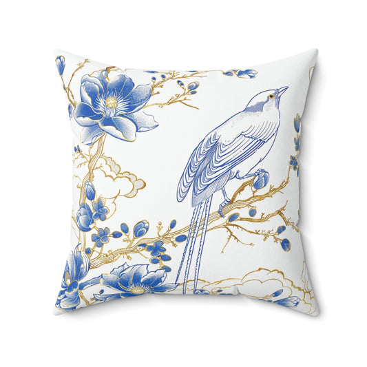 Bird Chinoiserie Custom Spun Polyester Square Pillow – Stylish Double-Sided Home Décor Accent for a Personalized Touch