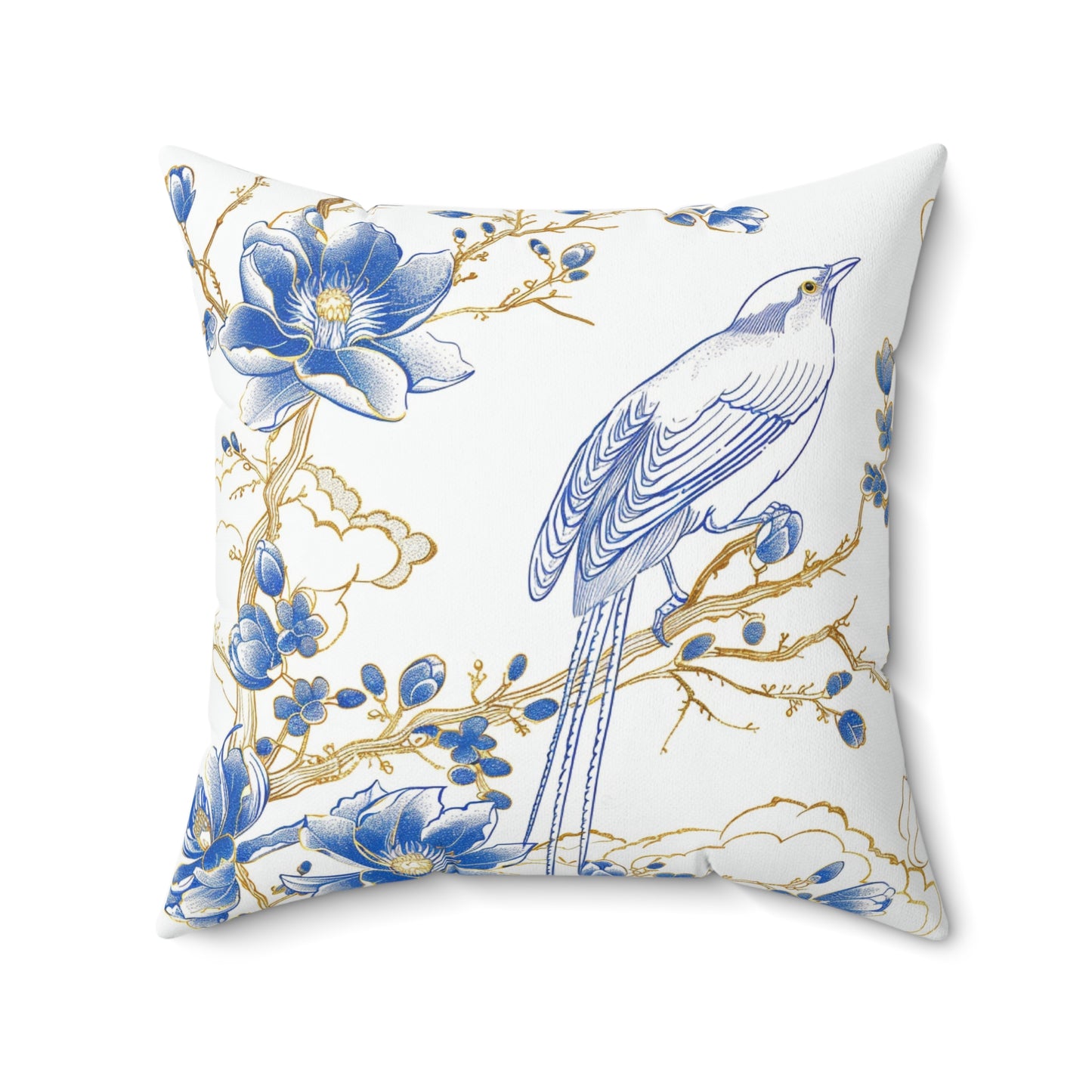 Bird Chinoiserie Custom Spun Polyester Square Pillow – Stylish Double-Sided Home Décor Accent for a Personalized Touch