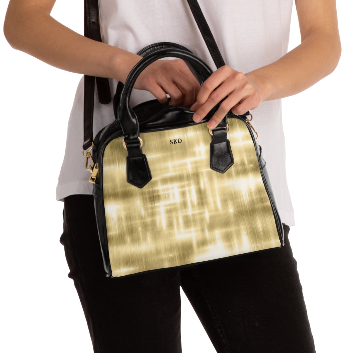 Vault Exclusive: Aurum Gala | Glitter & Gold Smooth Handbag | Radiant Showpiece for The Discerning Collector