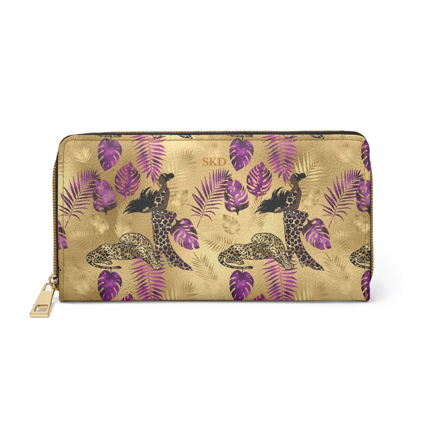Vault Exclusive: Wild Majesty | Royal Purple and Gold Leopard Print Zipper Wallet | Bold Statement for Confident Fashionistas