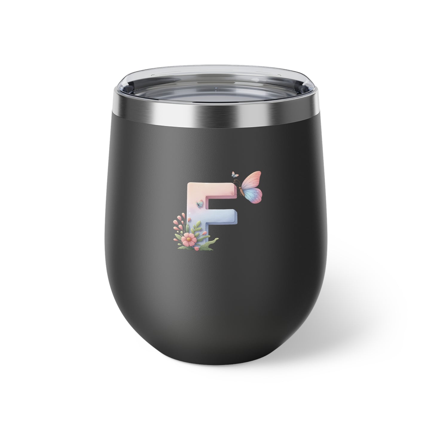Letter F - Personalized Whimsical Butterfly Copper Vacuum Insulated Cup, 12 oz – Perfect for Weddings
