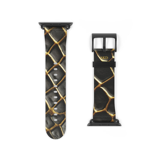 LIMITED EDITION: Obsidian Venom | Striking Black & Gold Faux Snake Leather Apple Watch Strap, RoHS, REACH, and Intertek Certified |  Stainless Steel, All Series Compatible