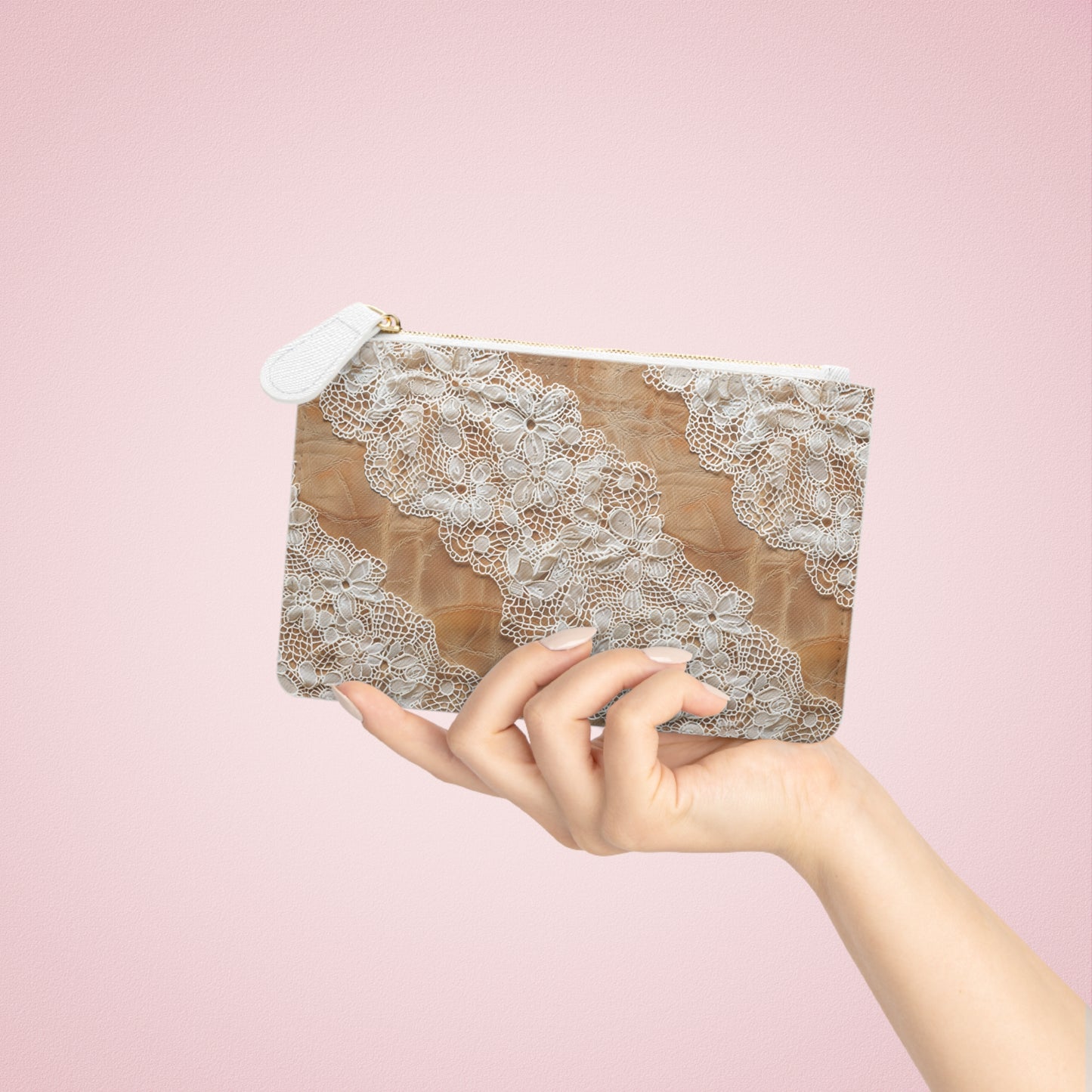 Demure Elegance | Soft Lace & Beige Smooth Faux Leather Mini Clutch Bag | Understated Luxury for Graceful Women