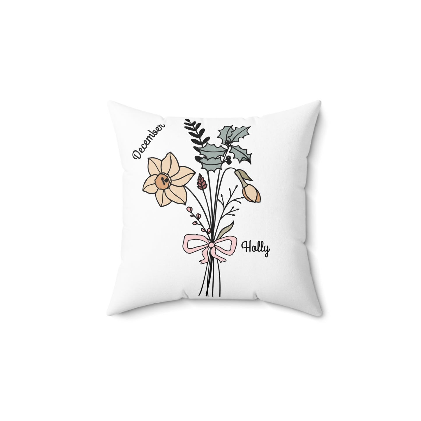 December Holly Birth Flower - Custom Spun Polyester Square Pillow – Stylish Double-Sided Home Décor Accent for a Personalized Touch