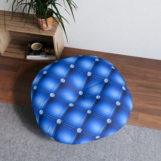 Sapphire Luxe | Blue Tufted Round Pillow with Diamond Accents – Regal Statement for Modern Glam Interiors