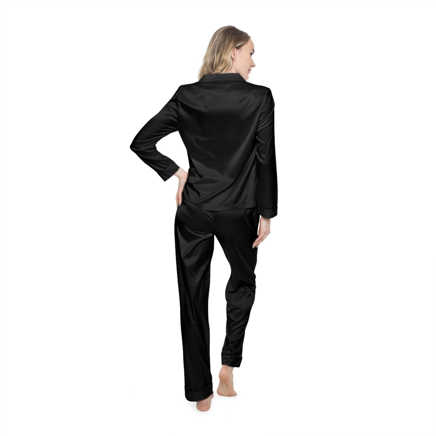 Letter A - Monogrammed Black Satin Pajamas for Women | Soft, Elegant Sleepwear with Drawstring Waist
