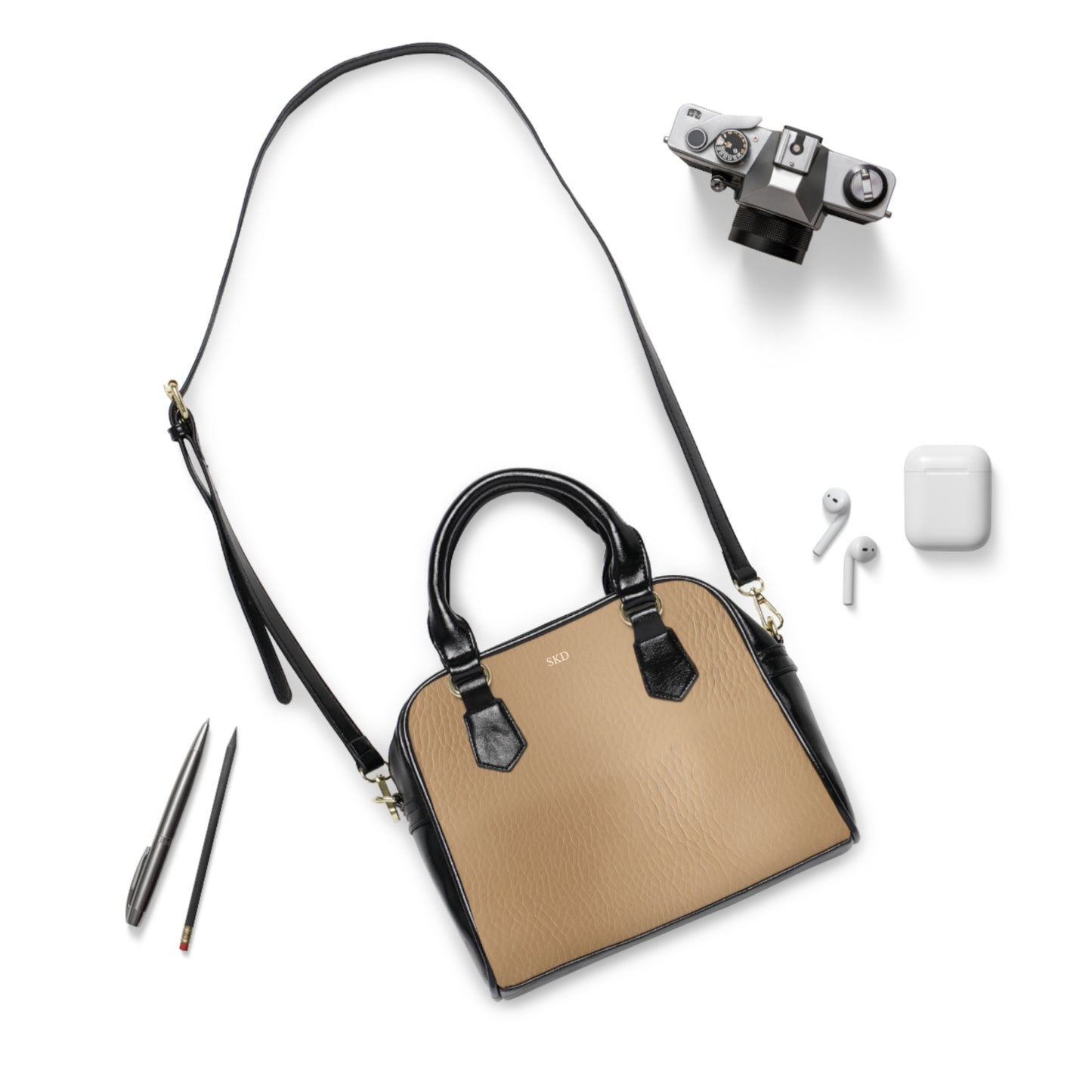Tawny Reserve | Soft-Beige & Black Shoulder Bag | Warm Neutral Essential for Refined Style