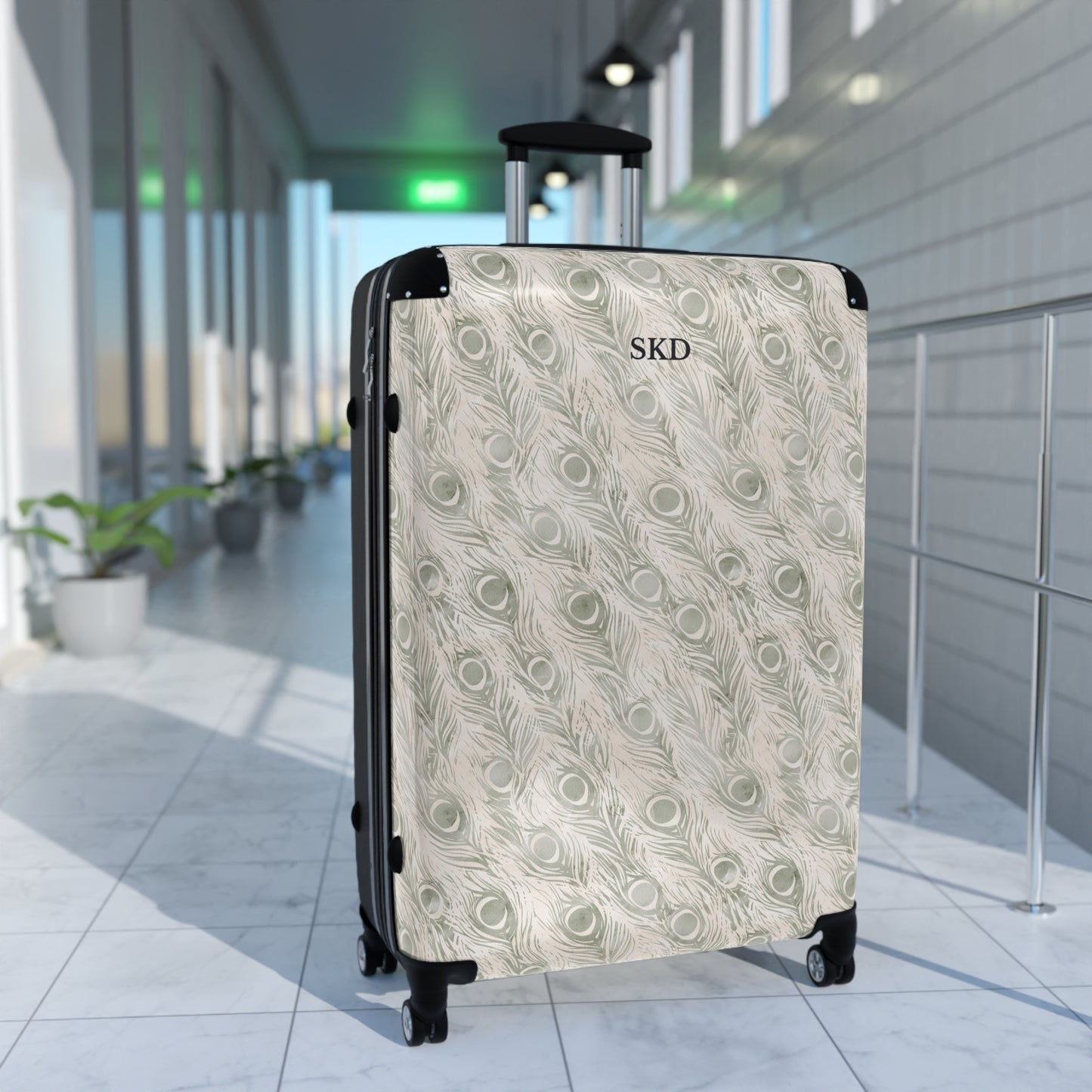 Vault Exclusive: Snowy Plume | White Feather Peacock Patterned Suitcase with Built-In Lock and Durable Protection | Pristine Beauty for Stylish Travel, Lightweight Carry-On, Vacation Essential