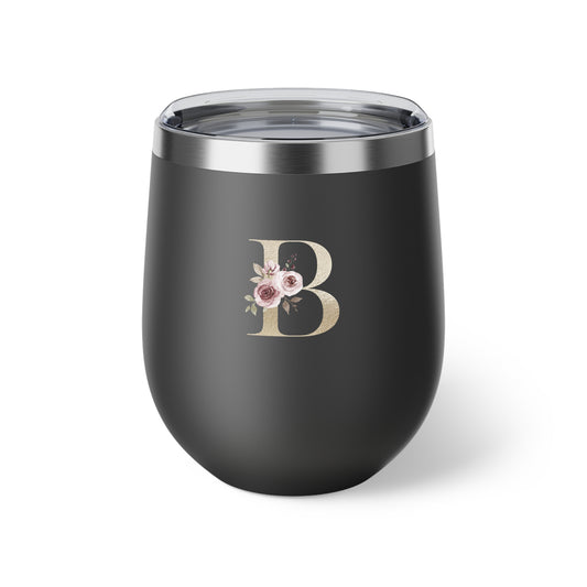 Letter B - Personalized Elegant Pink Rose Copper Vacuum Insulated Cup, 12 oz – Perfect for Weddings