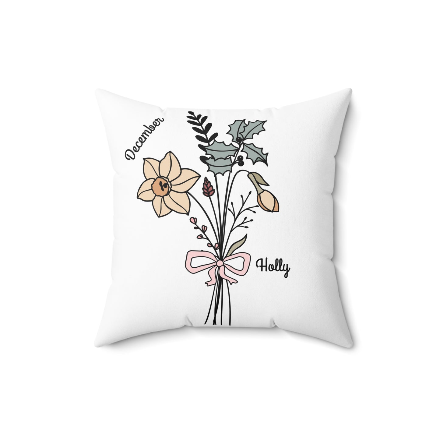 December Holly Birth Flower - Custom Spun Polyester Square Pillow – Stylish Double-Sided Home Décor Accent for a Personalized Touch