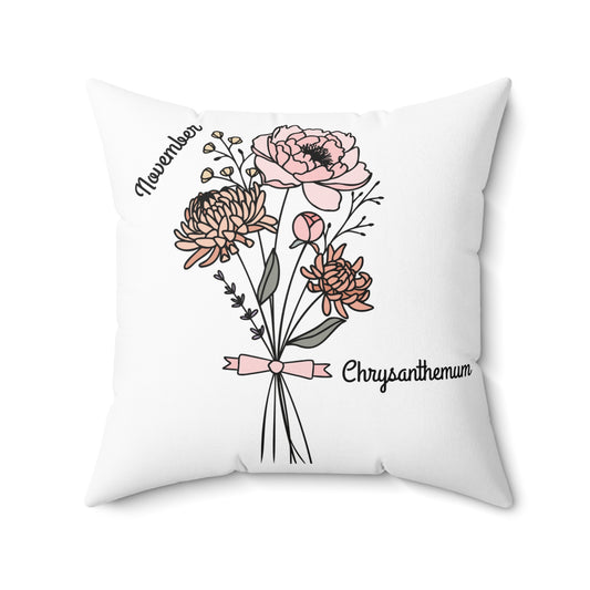 November Chrysanthemum Birth Flower - Custom Spun Polyester Square Pillow – Stylish Double-Sided Home Décor Accent for a Personalized Touch