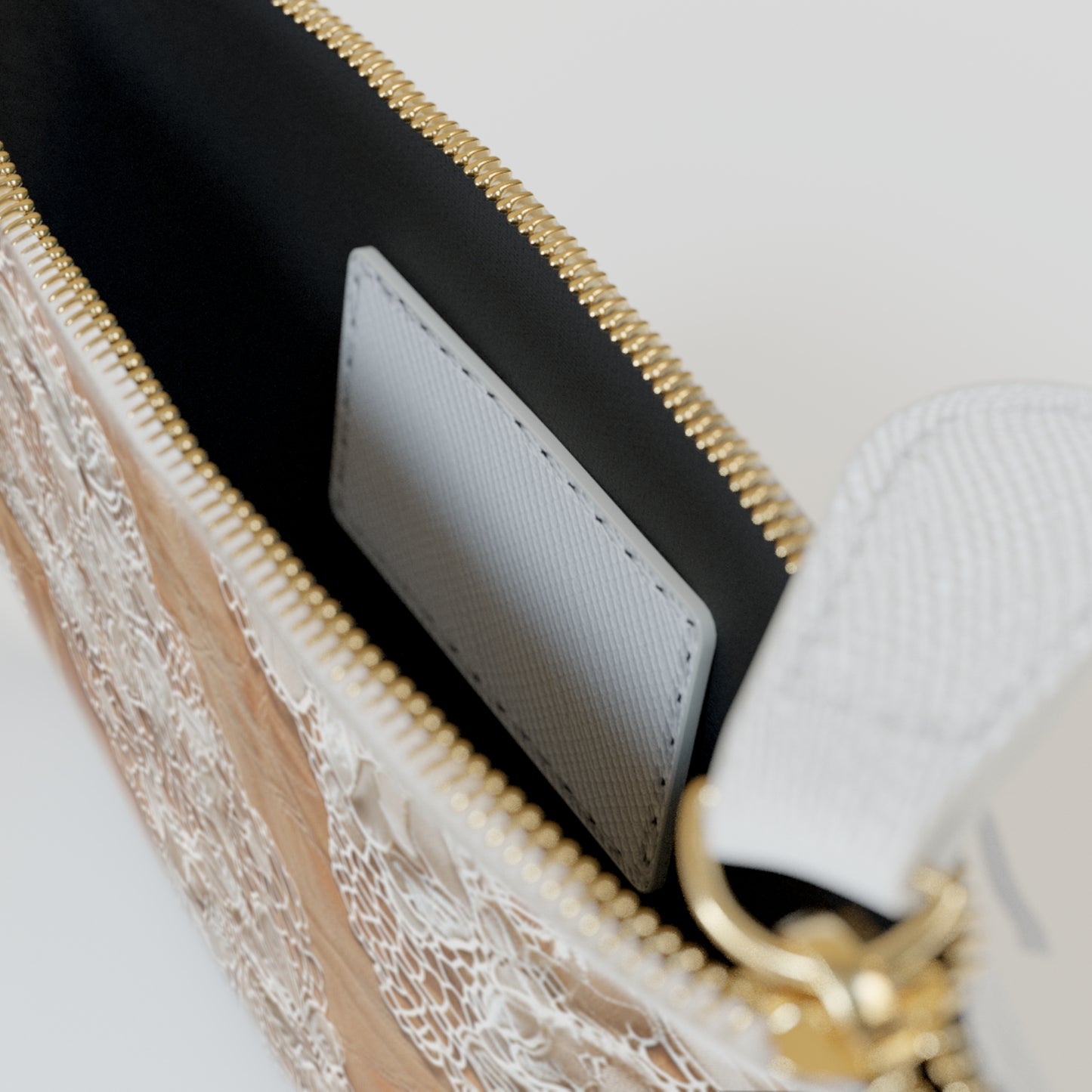 Demure Elegance | Soft Lace & Beige Smooth Faux Leather Mini Clutch Bag | Understated Luxury for Graceful Women