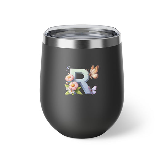 Letter R - Personalized Whimsical Butterfly Copper Vacuum Insulated Cup, 12 oz – Perfect for Weddings