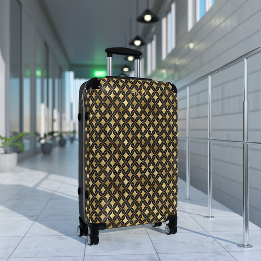Prestige Legacy | Black & Gold Diamond Pattern Suitcase with Built-In Lock and Durable Protection | Luxurious and Enduring Travel, Lightweight Carry-On, Vacation Essential