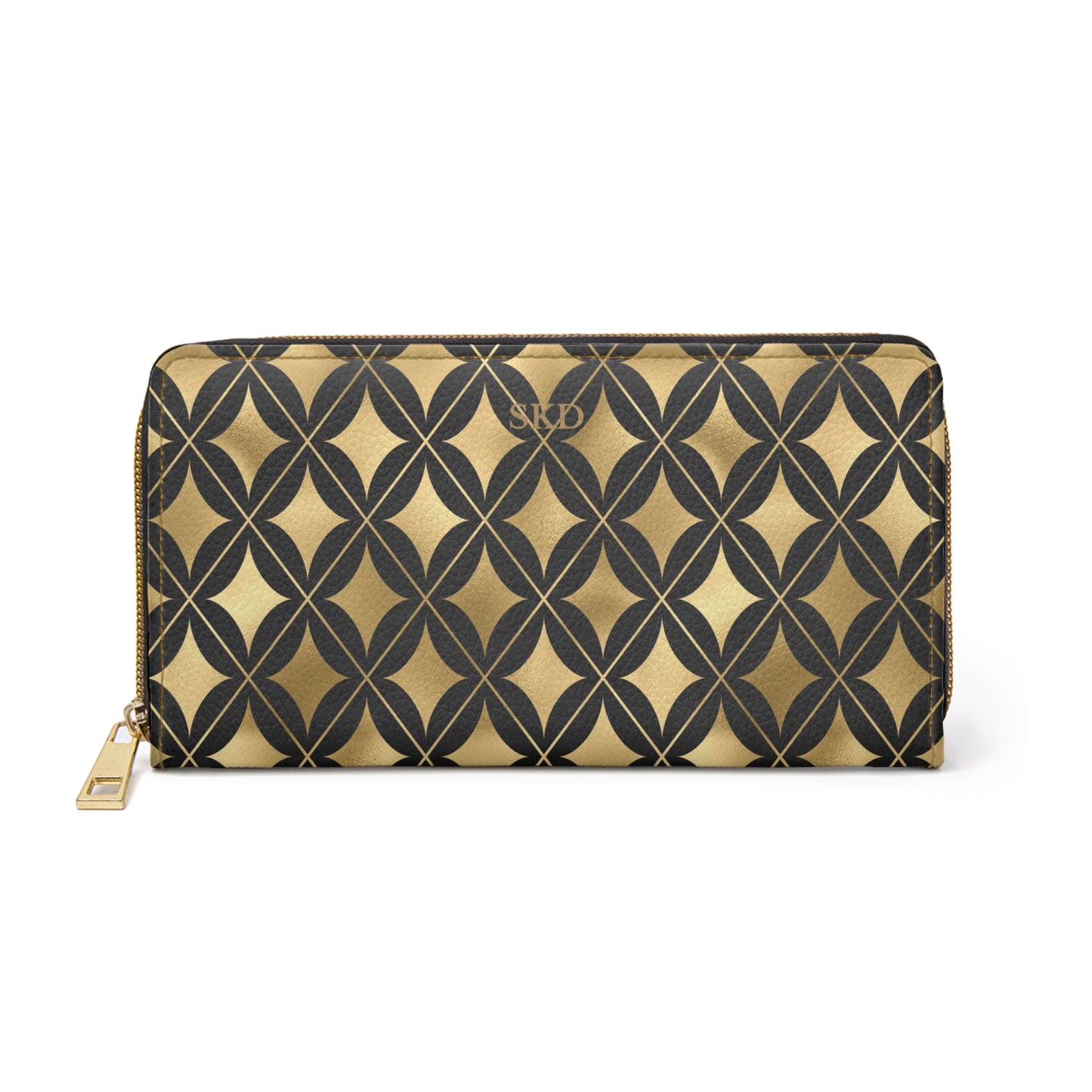 Vault Exclusive: Prestige Legacy | Black & Gold Diamond Pattern Zipper Wallet | Luxurious & Enduring Gift for Ladies