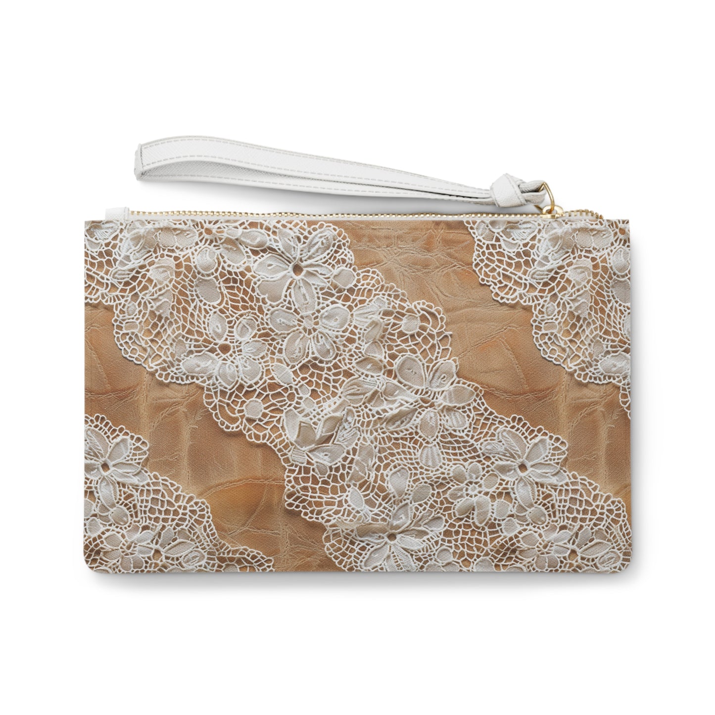 Demure Elegance | Soft Lace & Beige Smooth Faux Leather Clutch Bag | Understated Luxury for Graceful Women