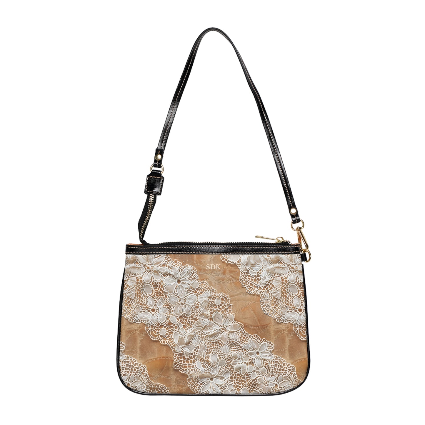 Core Collection: Demure Elegance | Soft Lace & Beige Smooth Faux Leather Small Shoulder Bag | Understated Luxury for Graceful Women