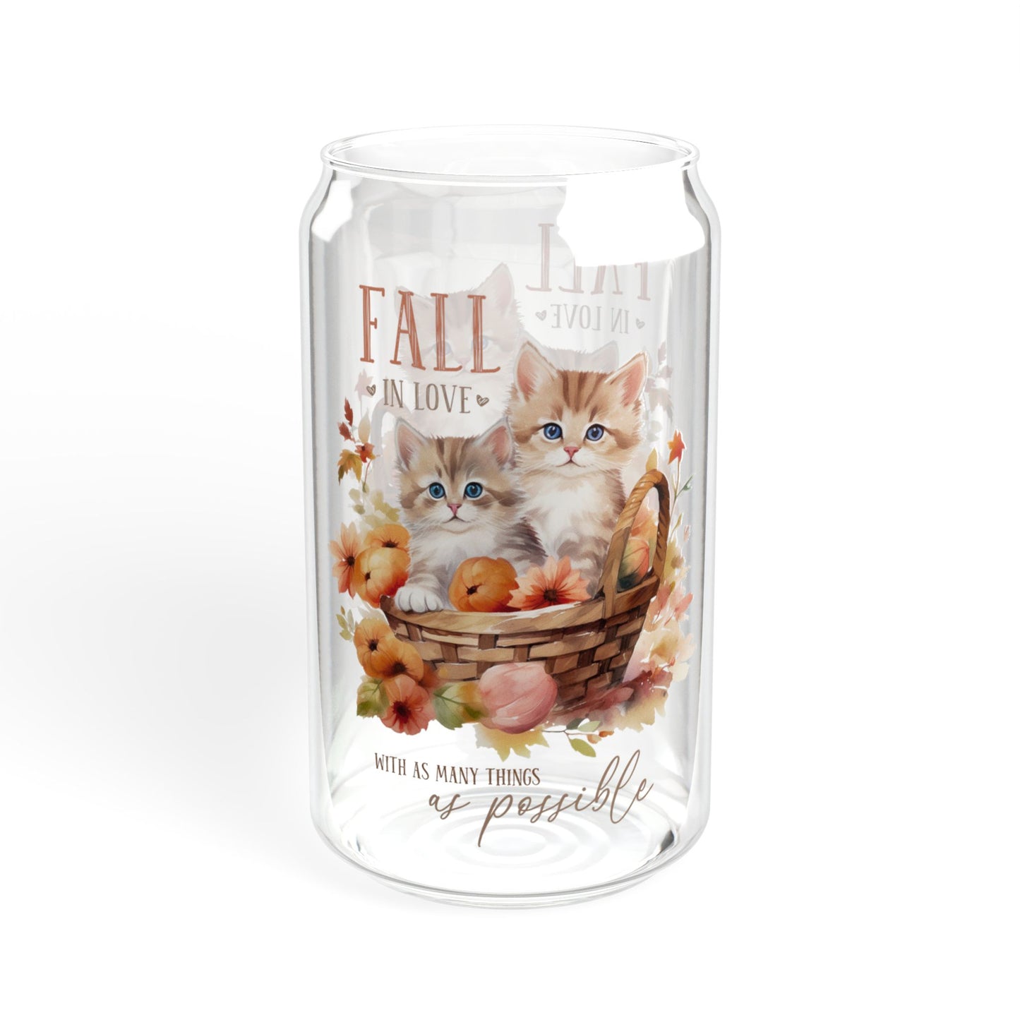 'Fall In Love With As Many Things As Possible' | 16oz Custom Sipper Glass with Bamboo Lid & Straw – Perfect for Sweet Treats and Family Parties