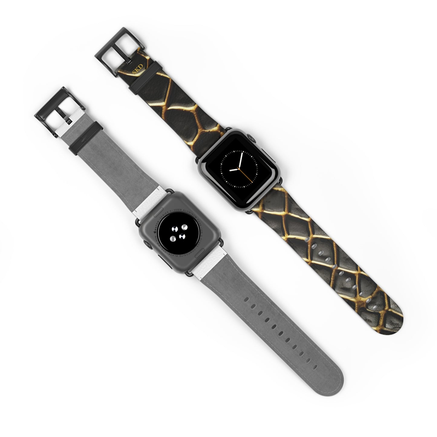 LIMITED EDITION: Obsidian Venom | Striking Black & Gold Faux Snake Leather Apple Watch Strap, RoHS, REACH, and Intertek Certified | Stainless Steel, All Series Compatible