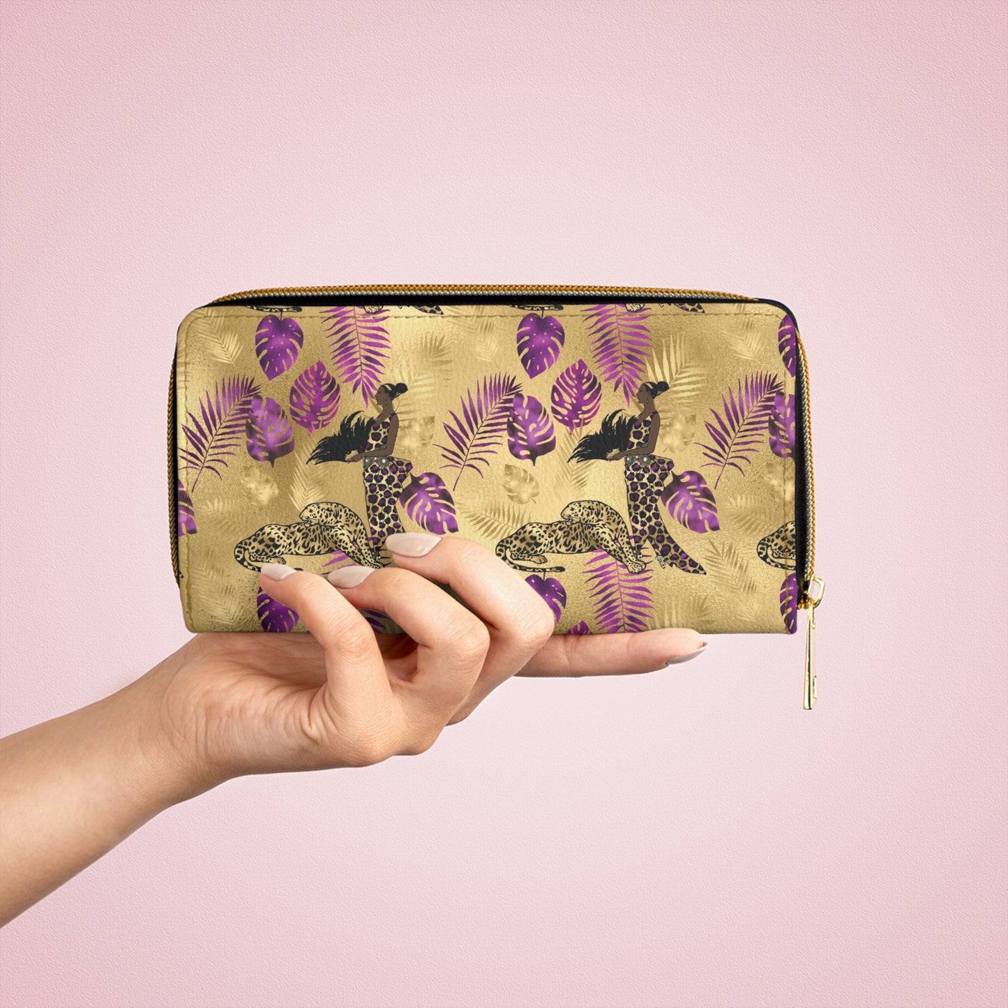 Vault Exclusive: Wild Majesty | Royal Purple and Gold Leopard Print Zipper Wallet | Bold Statement for Confident Fashionistas