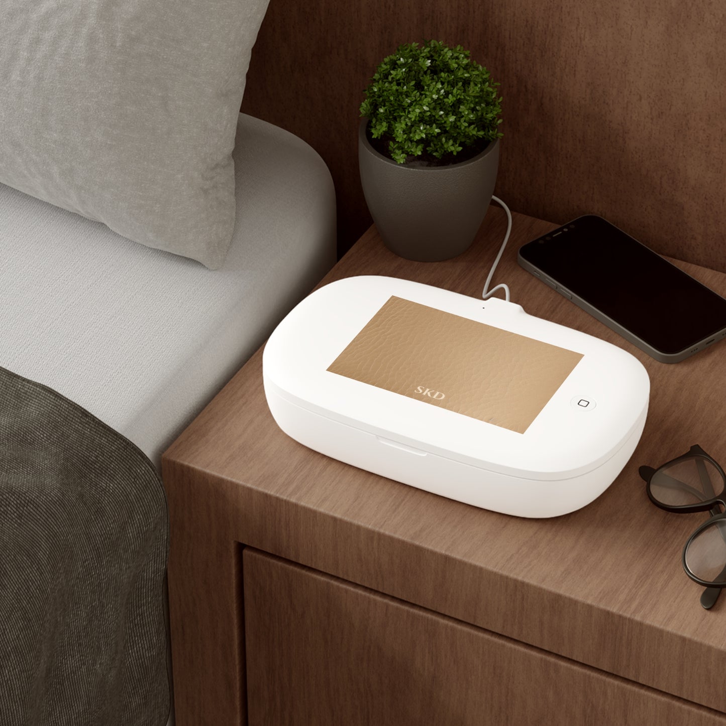 Tawny Reserve | Tan Faux Leather UV Phone Sanitizer & Wireless Charging Pad | Kills 99% of Germs, Fits Phones, Keys & Jewelry