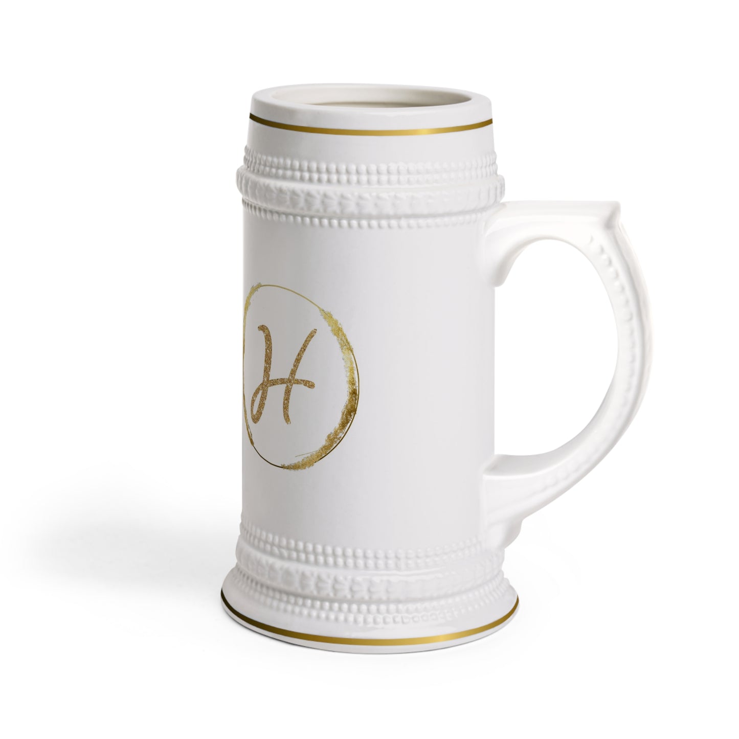 Letter H - Personalized Beer Stein Mug – Custom Initial Ceramic Stein with Gold Accents | Perfect Gift for Beer Lovers