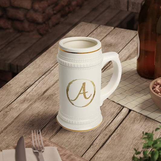 Letter A - Personalized Beer Stein Mug – Custom Initial Ceramic Stein with Gold Accents | Perfect Gift for Beer Lovers